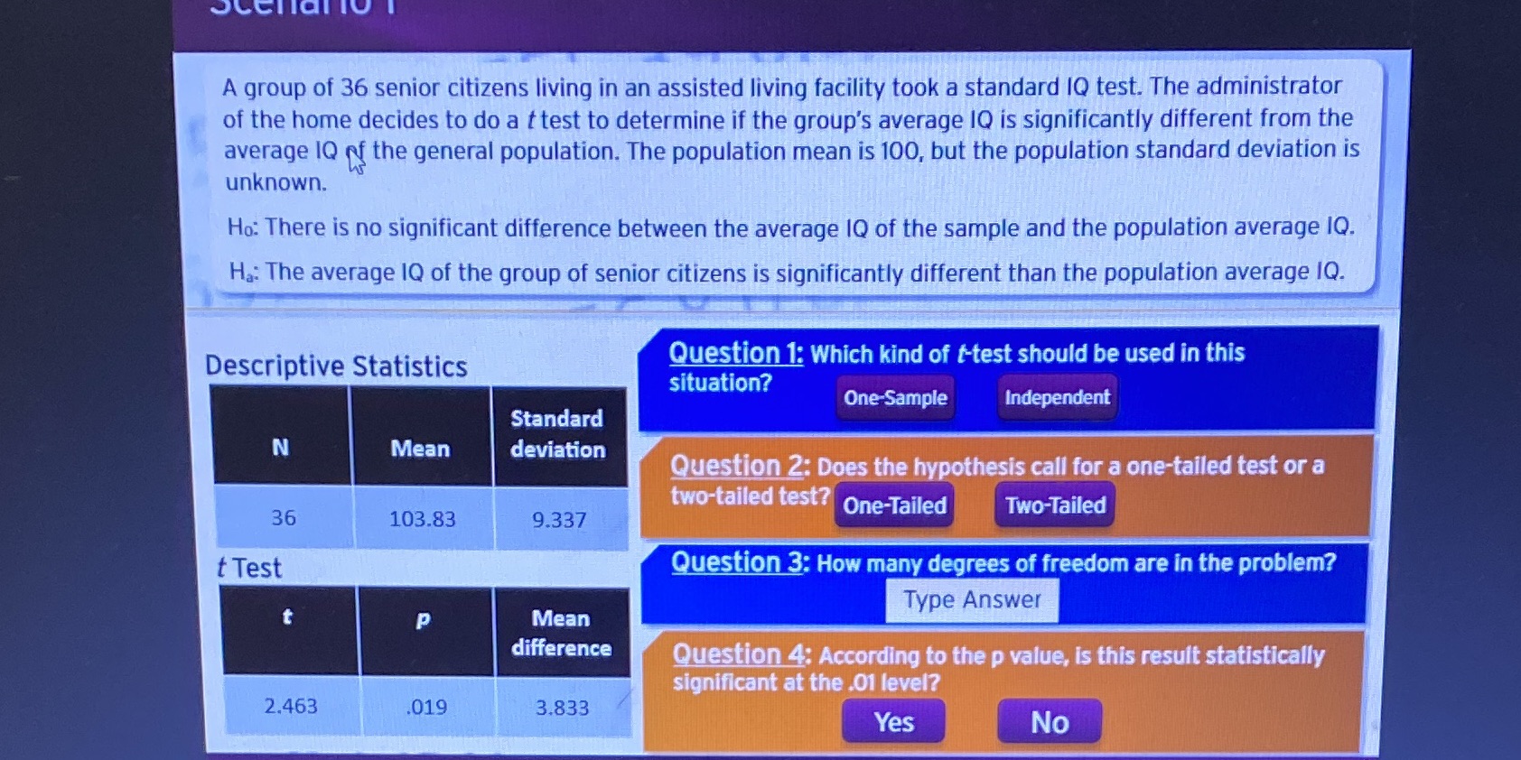 Psy 325 Statistics for Behavioral & Social Sciences A group of 36