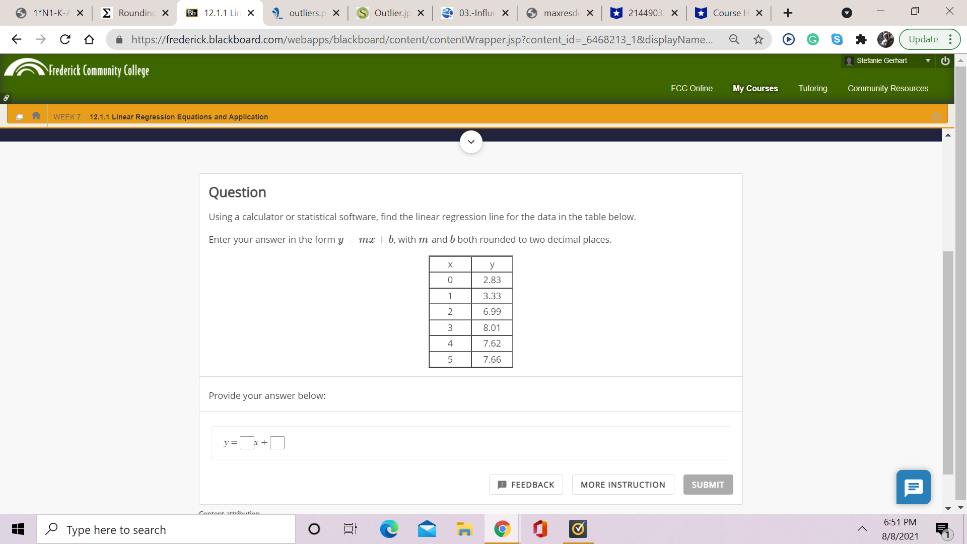 Using a calculator or statistical software, find the linear regression line for