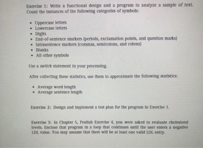  C++ Exercise 1: Write a functional design and a program to