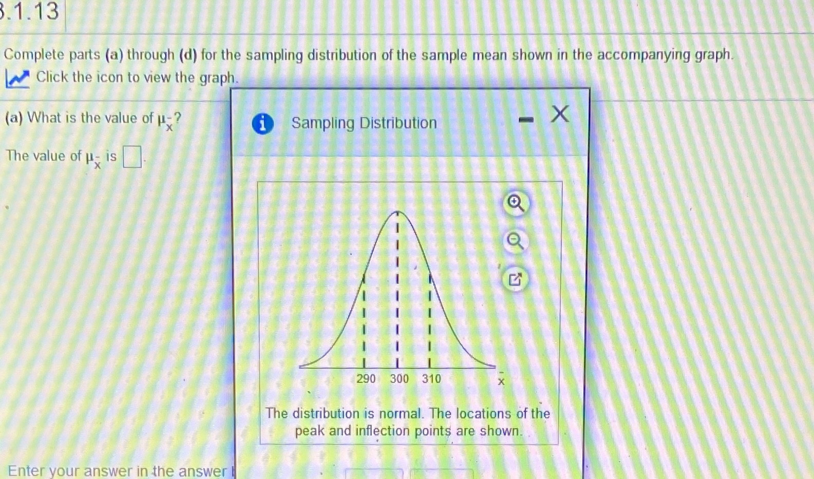  3.1.13 Complete parts (a) through (d) for the sampling distribution of