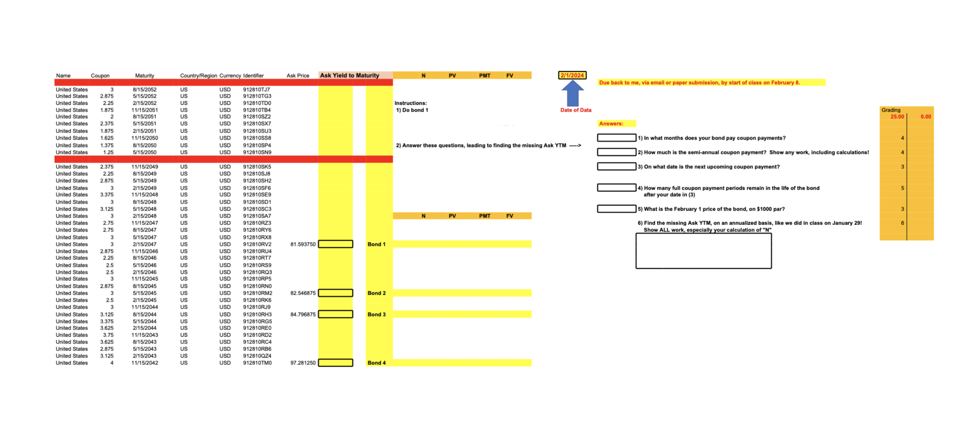  Bond pricing with bloomberg data. Please do Bond 1 and answer