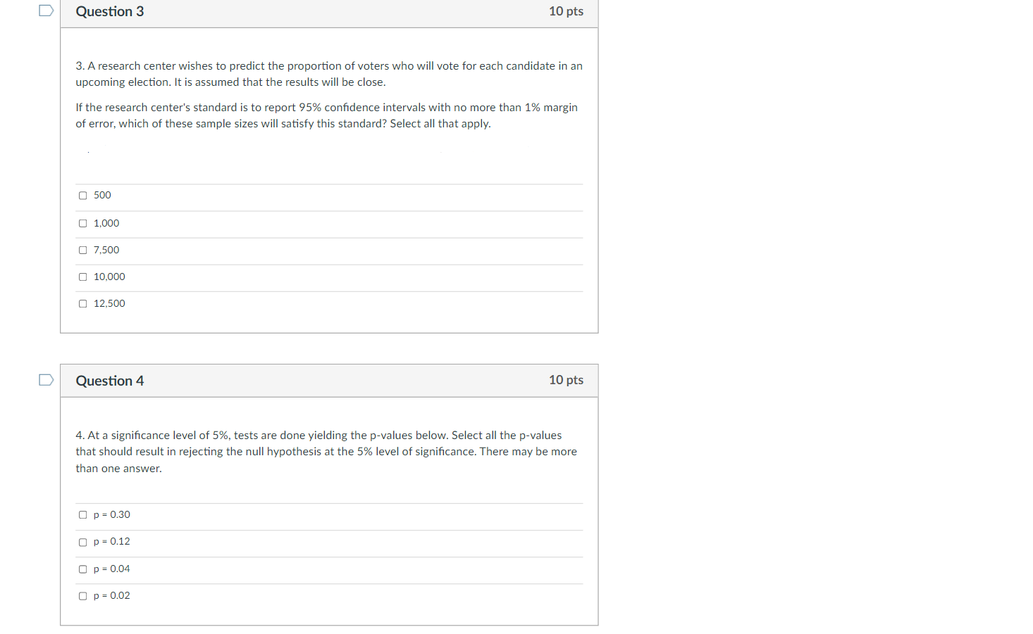 It's Hypothesis Testing for a Mean and Two Proportions unit. D Question