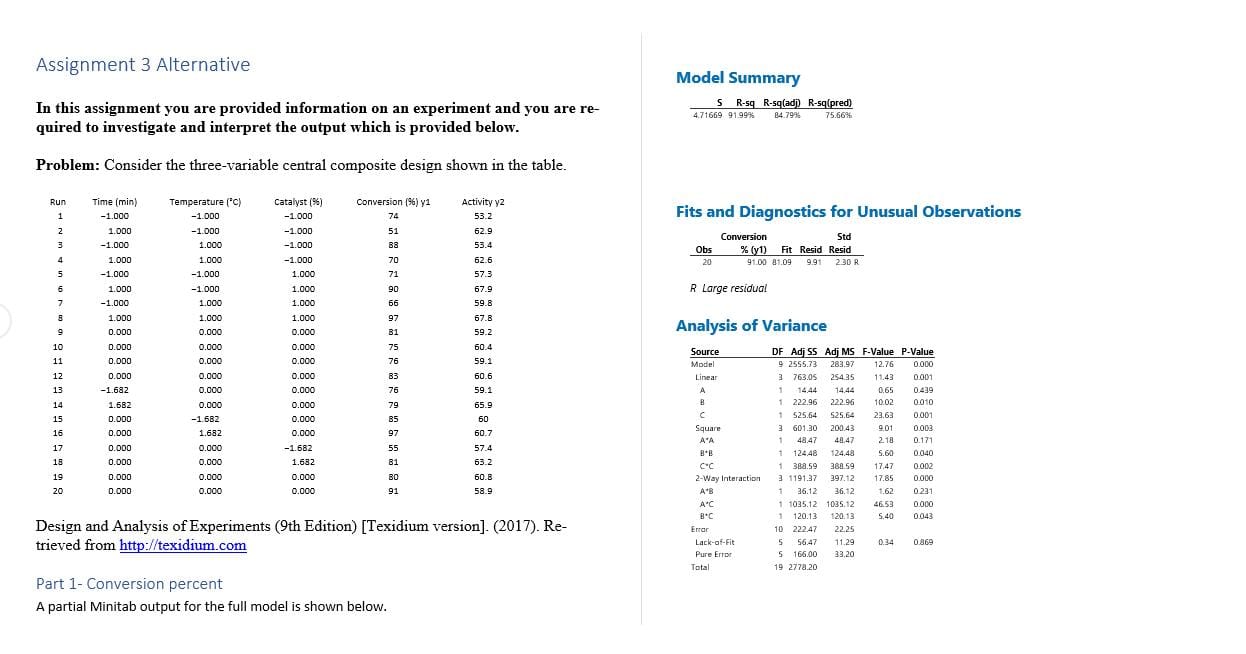 Assignment 3 Alternative Model Summary In this assignment you are provided