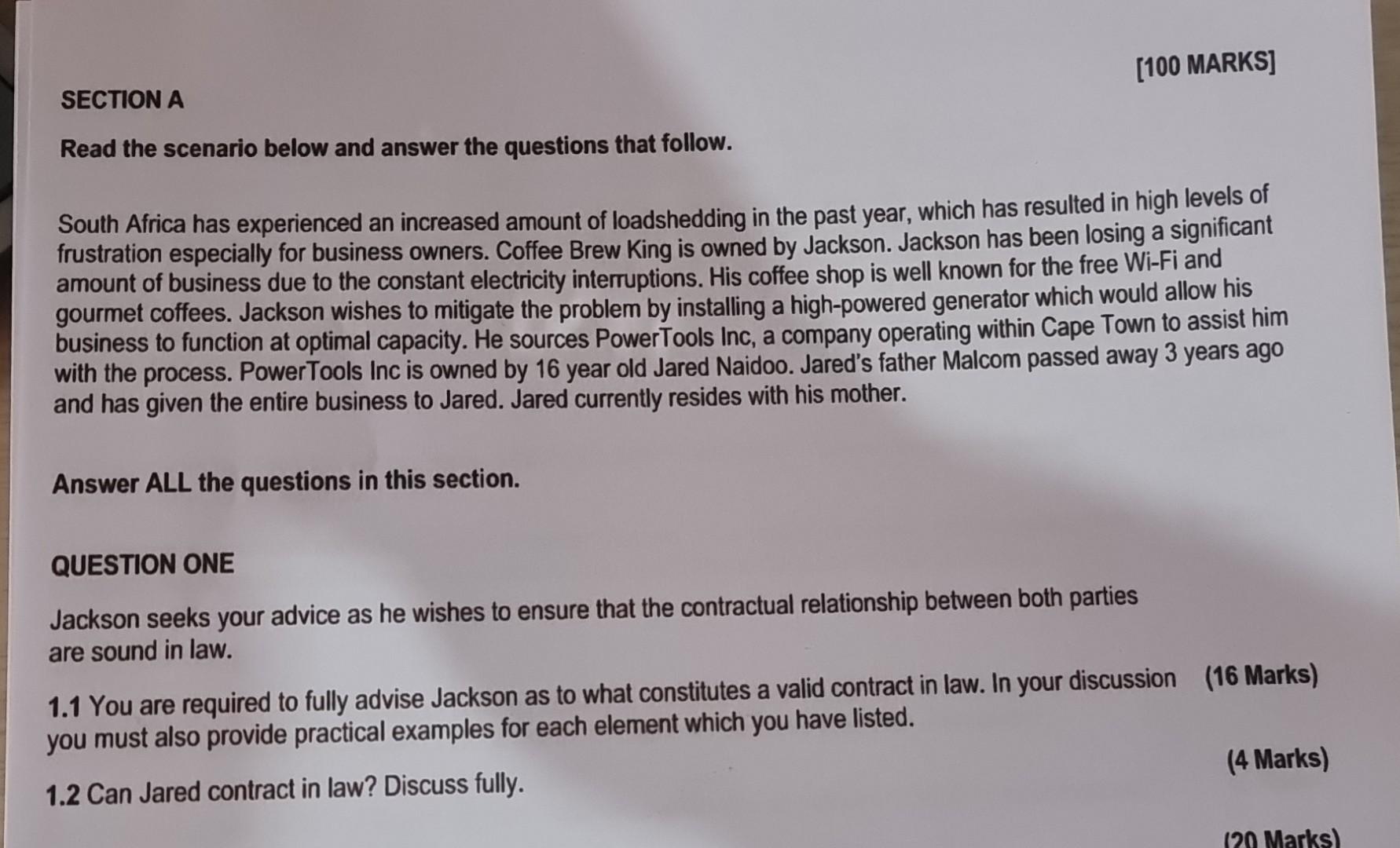  SECTION A Read the scenario below and answer the questions that