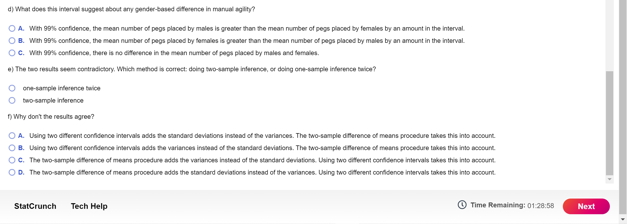  d) What does this interval suggest about any genderbased difference in