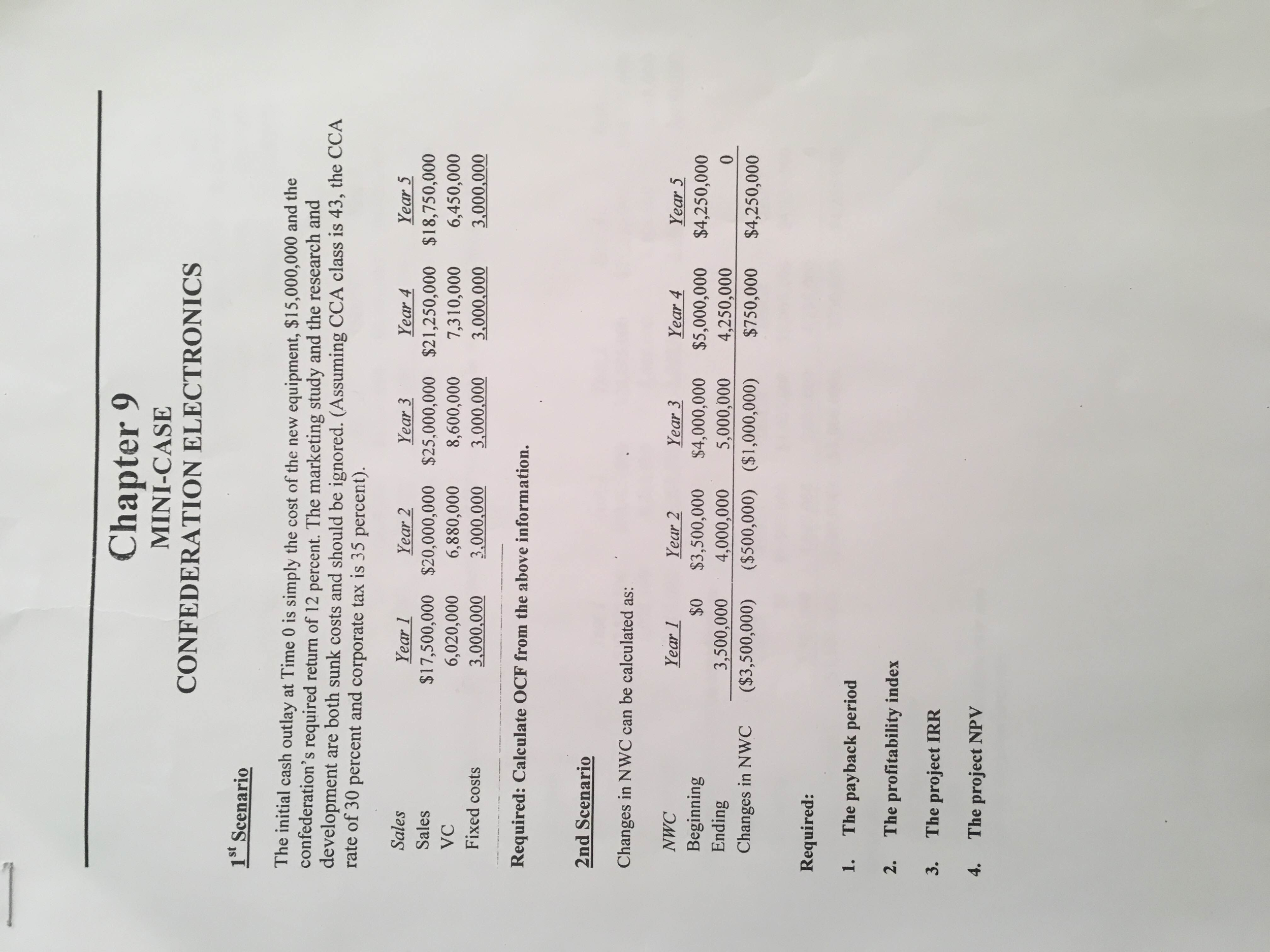need answer for scenario 1 The initial cash outlay at Time 0