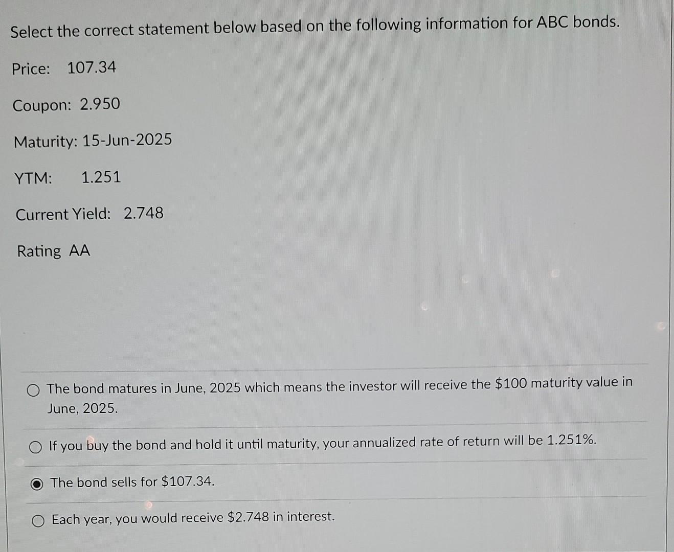  Select the correct statement below based on the following information for