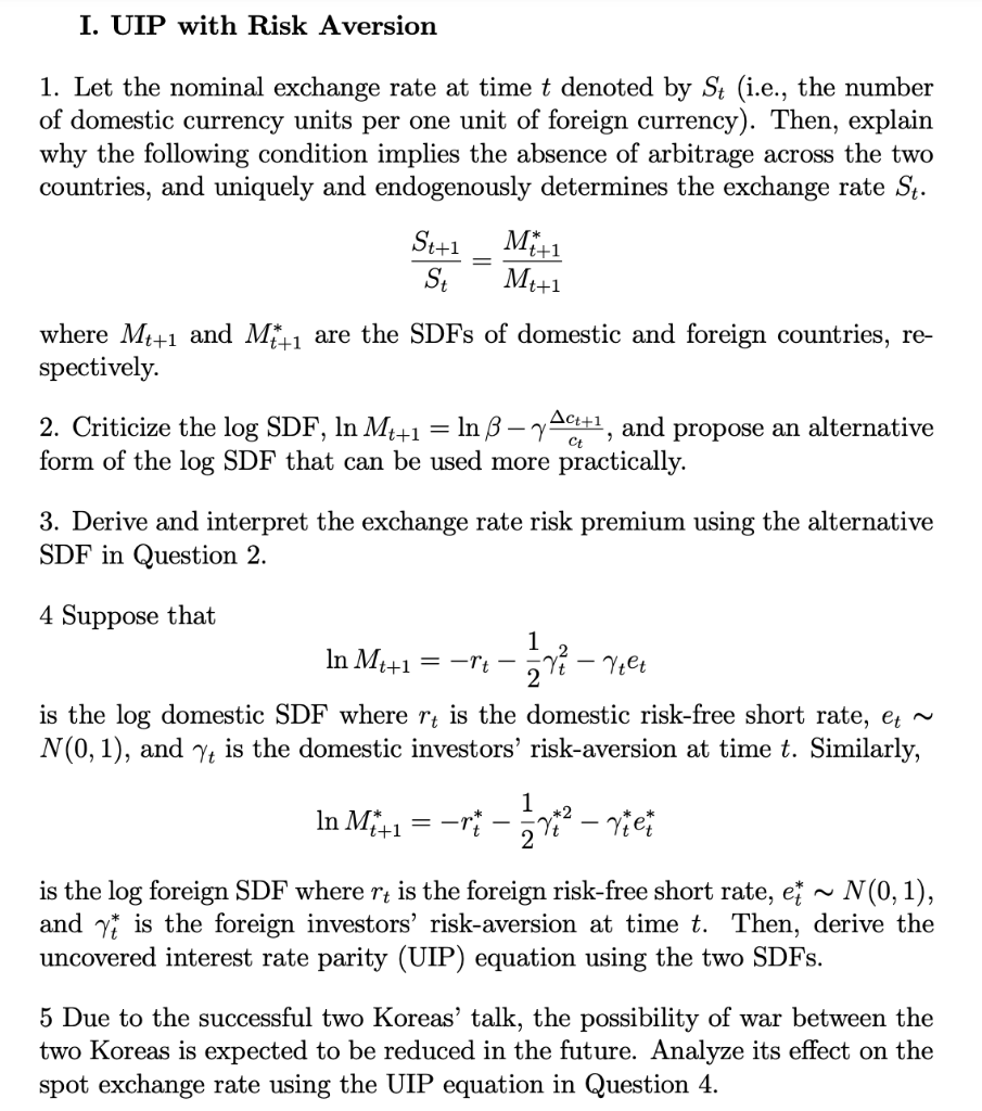 uip with risk aversion.... I. UIP with Risk Aversion 1. Let the
