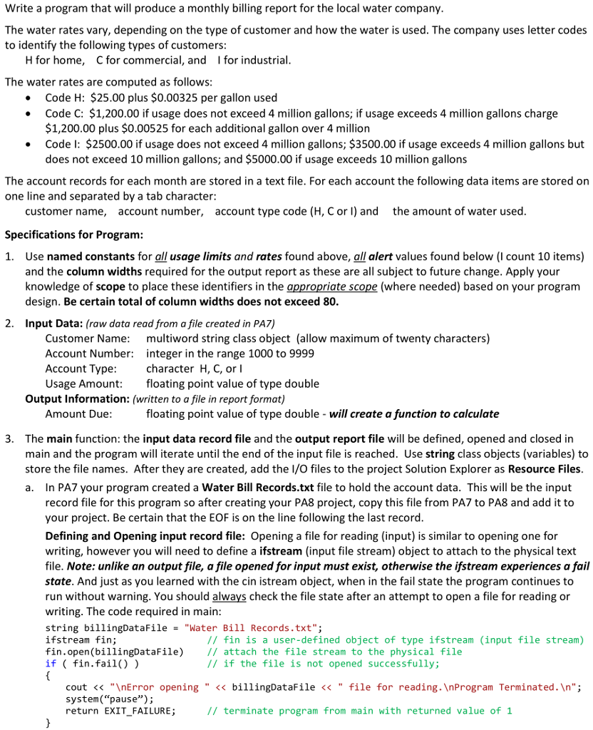 The programming language is C++ The billing record is below: John H.