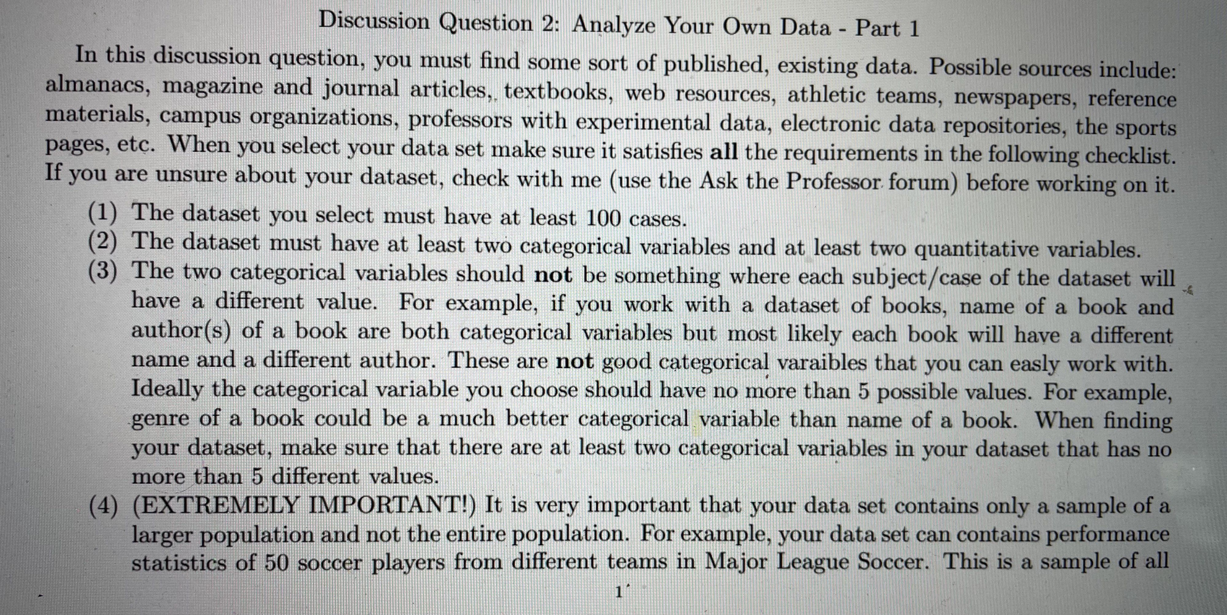  Discussion Question 2: Analyze Your Own Data - Part 1 In