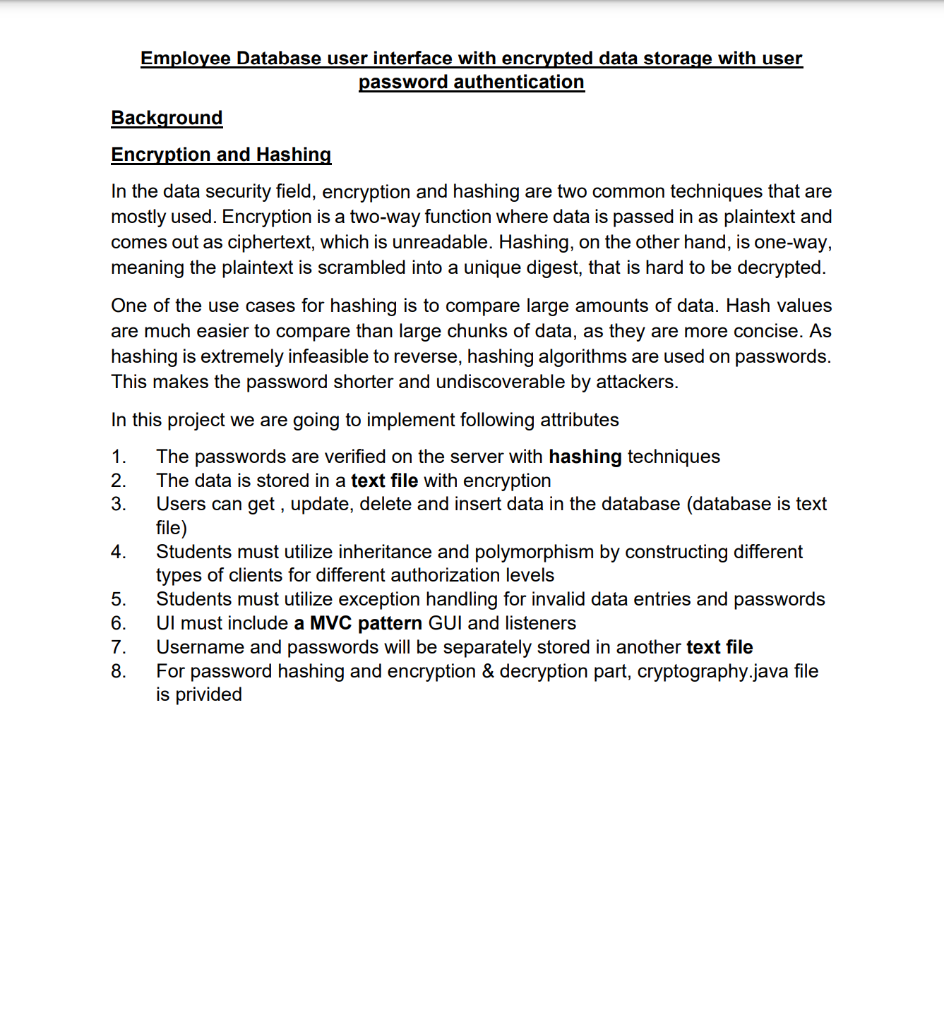  PLEASE HELP ME !!!! Employee Database user interface with encrypted data