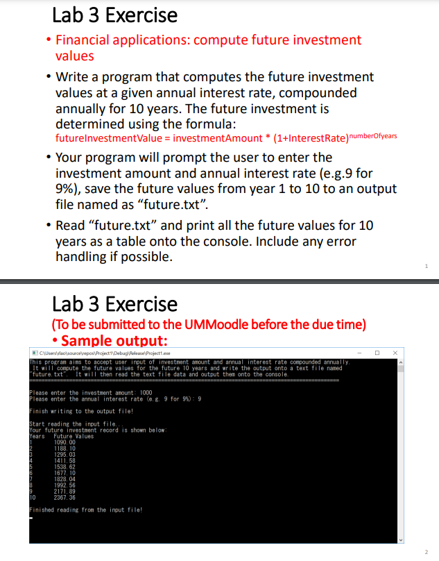 Lab 3 Exercise - Financial applications: compute future investment values -