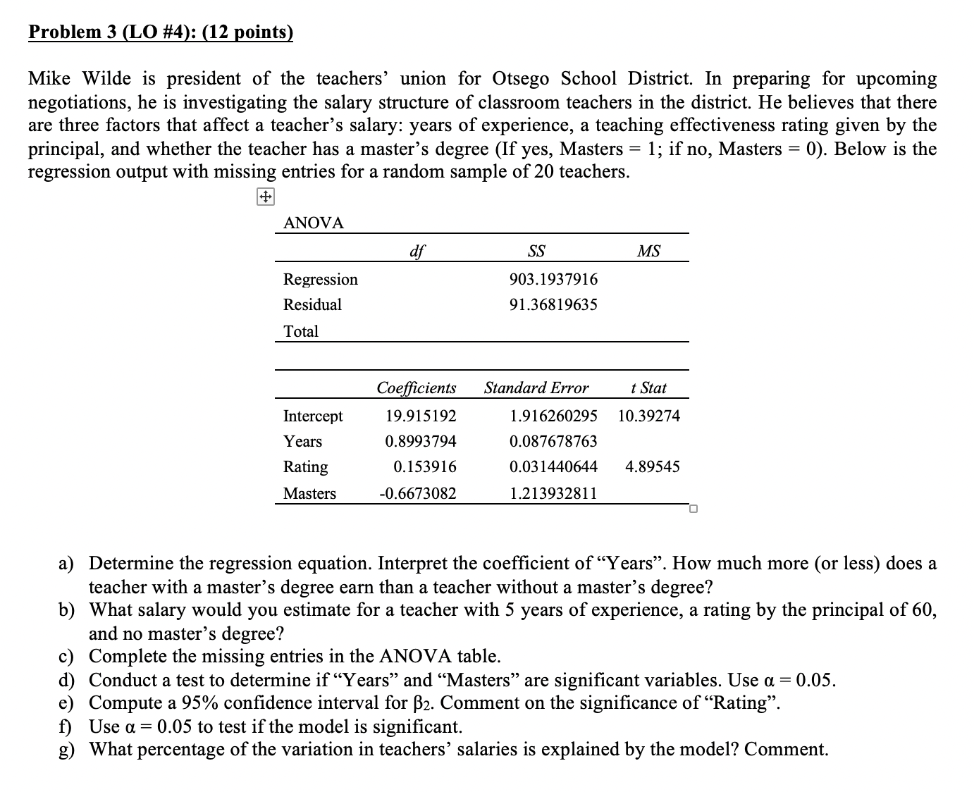 Please share step by step solution Problem 3 (LO #4): (12 points)