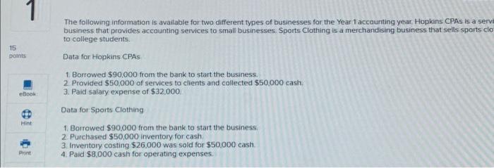  1 The following information is available for two different types of