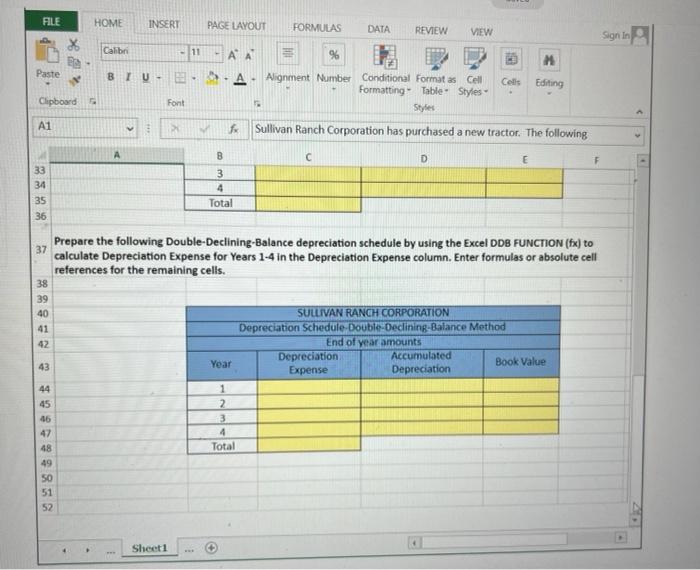 Expense for Years 14 in the Depreciation Expense column. Enter formulas or