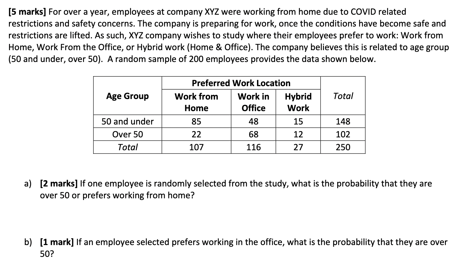 please answer for a,b,c [5 marks] For over a year, employees at