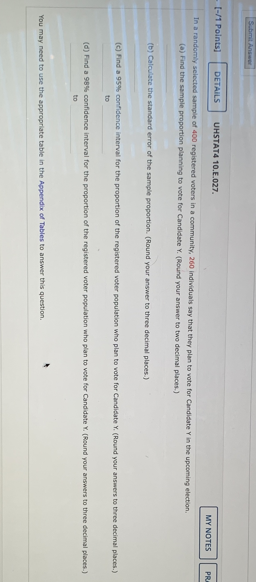  Submit Answer [-/1 Points] DETAILS UHSTAT4 10.E.027. MY NOTES PR In