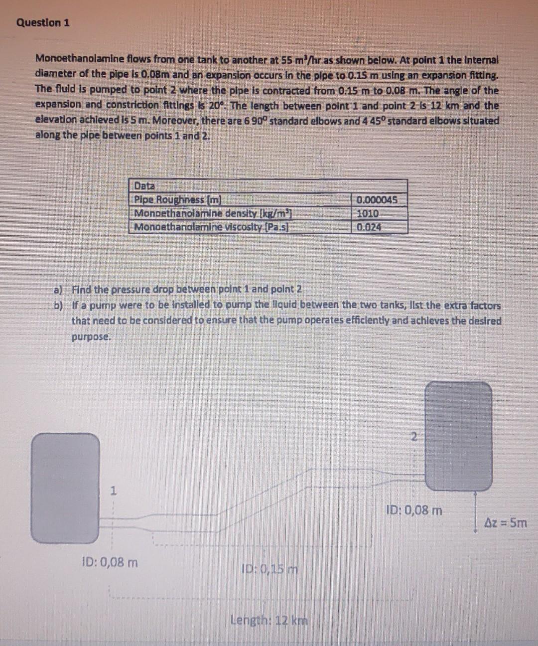  please answer full question with explanations Monoethanolamine flows from one tank