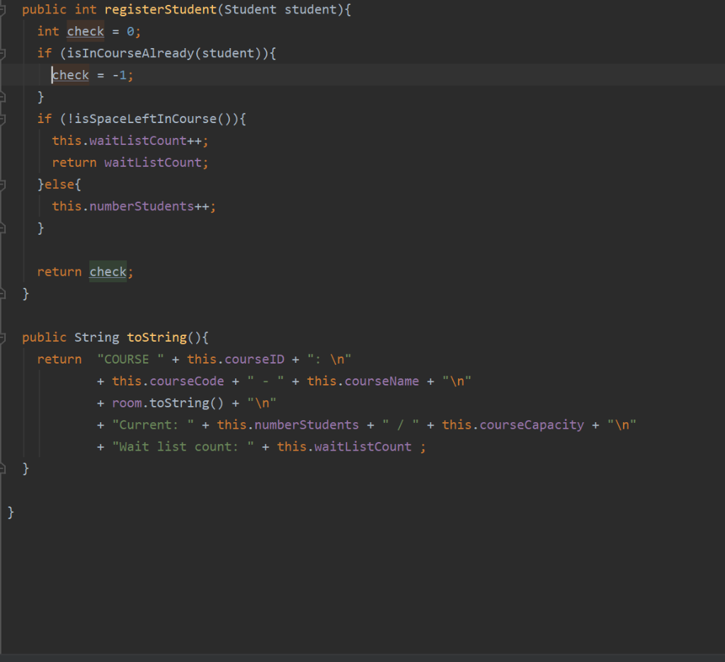 +getCourseID(): int +getCourseCode (): String +getNumber Students(): int +getStudents(): Student[] (Returns array