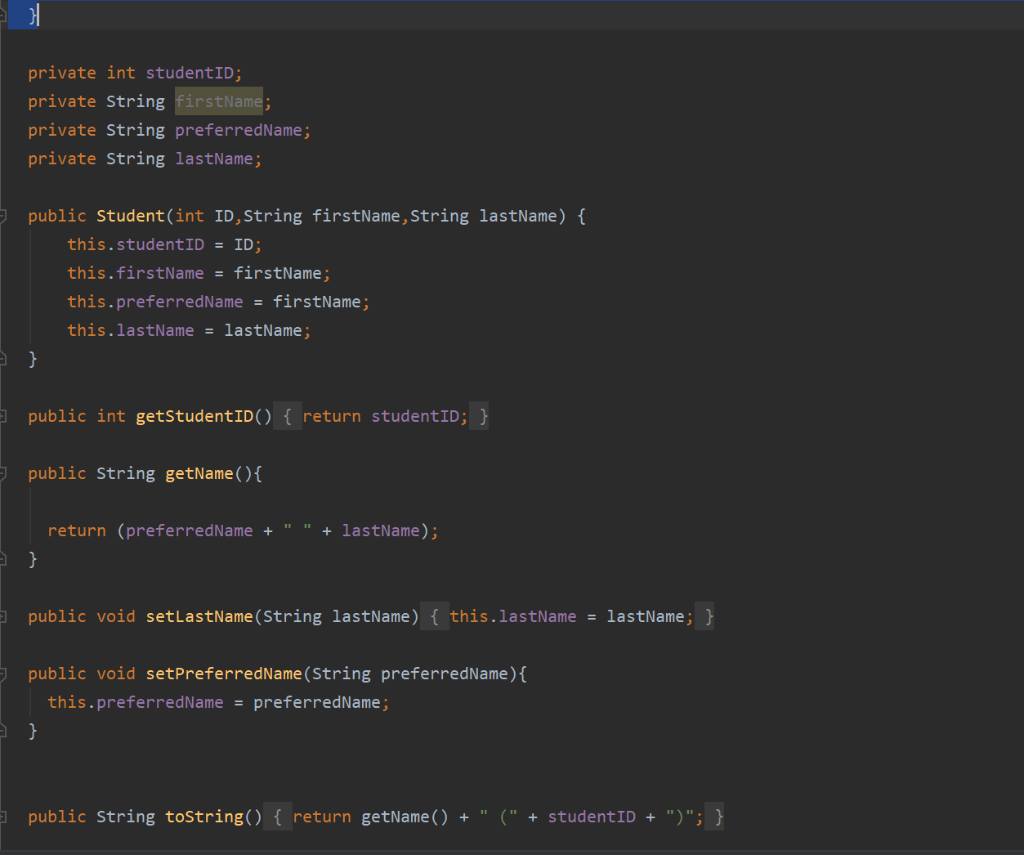 of registered students) tisInCourseAlready (student: Student): boolean +isSpaceLeftInCourse (): boolean +registerStudent (student: