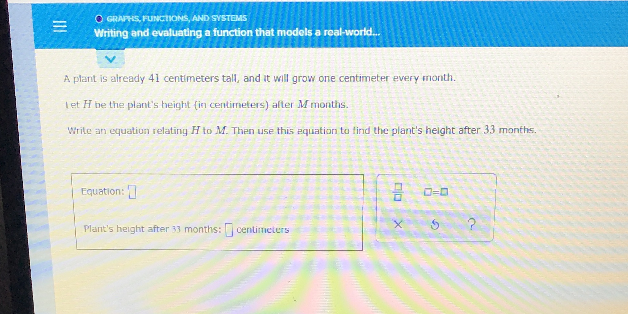 Solve please GRAPHS, FUNCTIONS, AND SYSTEMS Writing and evaluating a function that