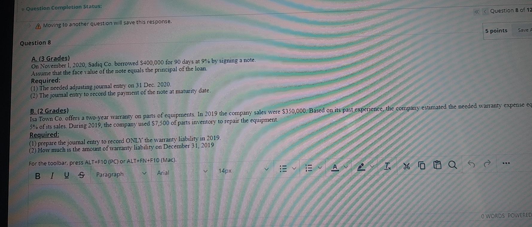  Question Completion Status: