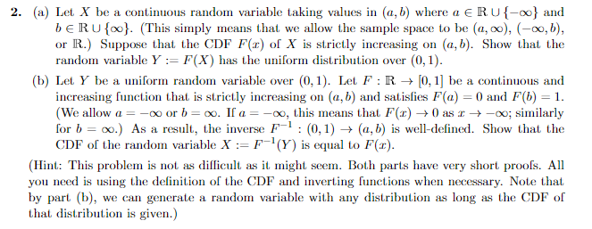  2. (a) Let X be a continuous random variable taking values