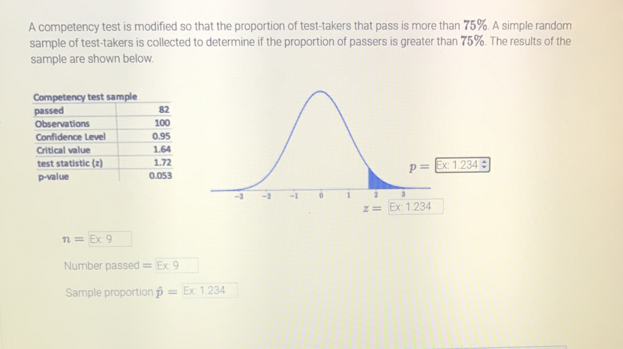 Math 240 A competency test is modified so that the proportion of