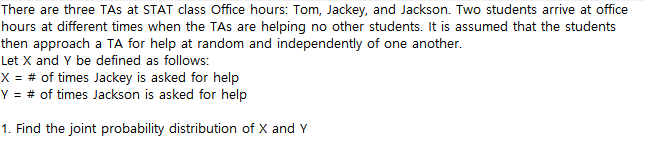 stat problem There are three TAs at STAT class Office hours: Tom,