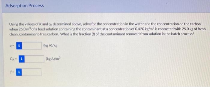 activated carbon. Dat has been captured for the solid concentration (mass of