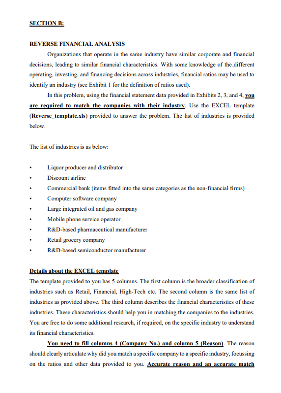 Please match Companies 1-9 using the ratios below (Exhibit 1, 2,