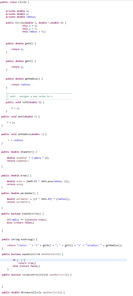 instance variables x and y represent the coordinates of the center of