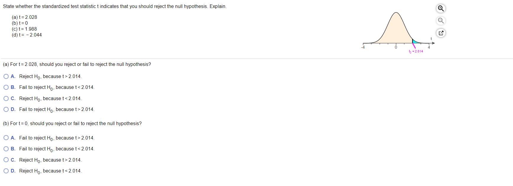 State whether the standardized test statistic t indicates that you should