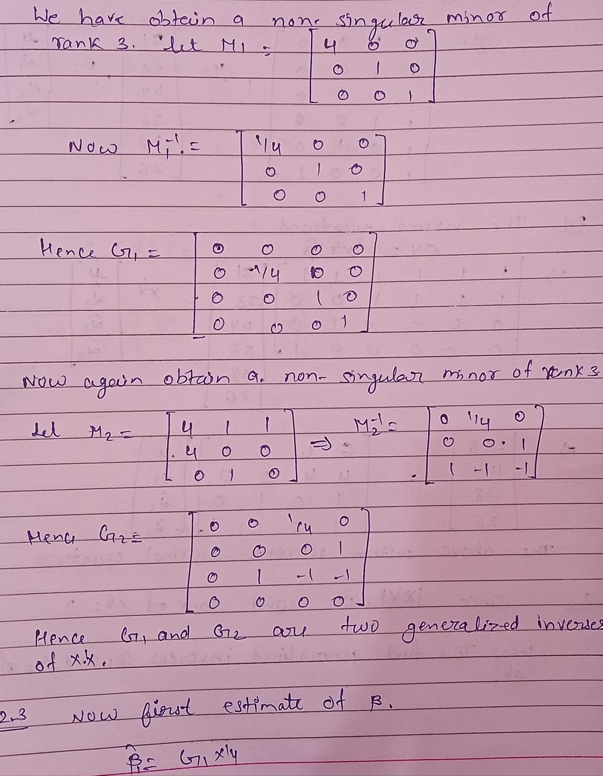 Consider a linear model with 1 1 0 0 31 1 1