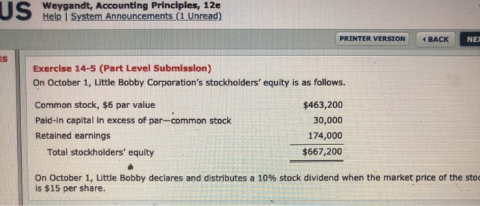  Weygandt, Accounting Principles, 12e PRINTER VERSION 4 BACK NE ES Exercise