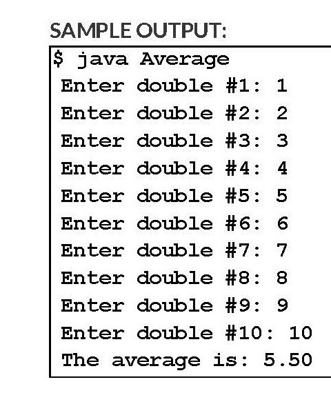 Write a java program called Average that uses a for loop which