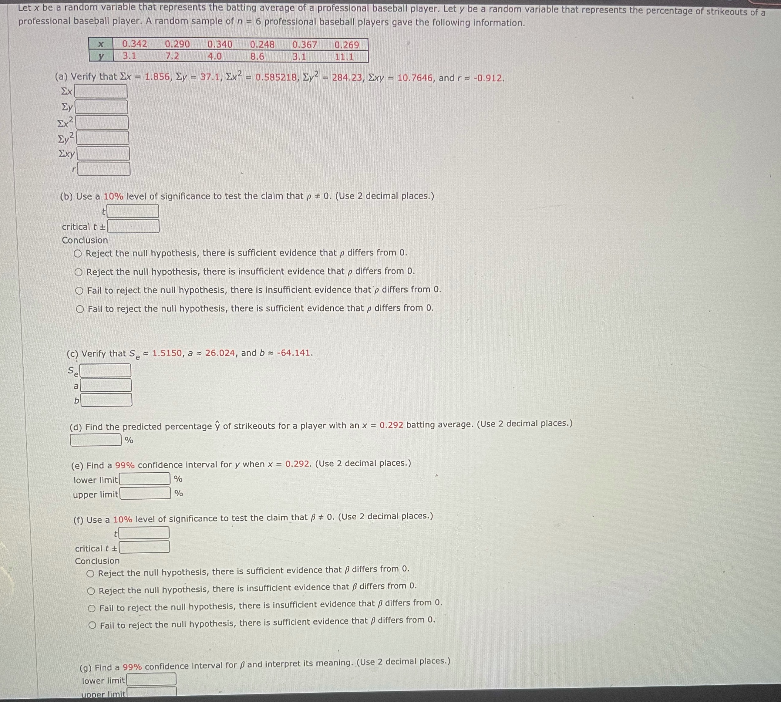  Let x be a random variable that represents the batting average