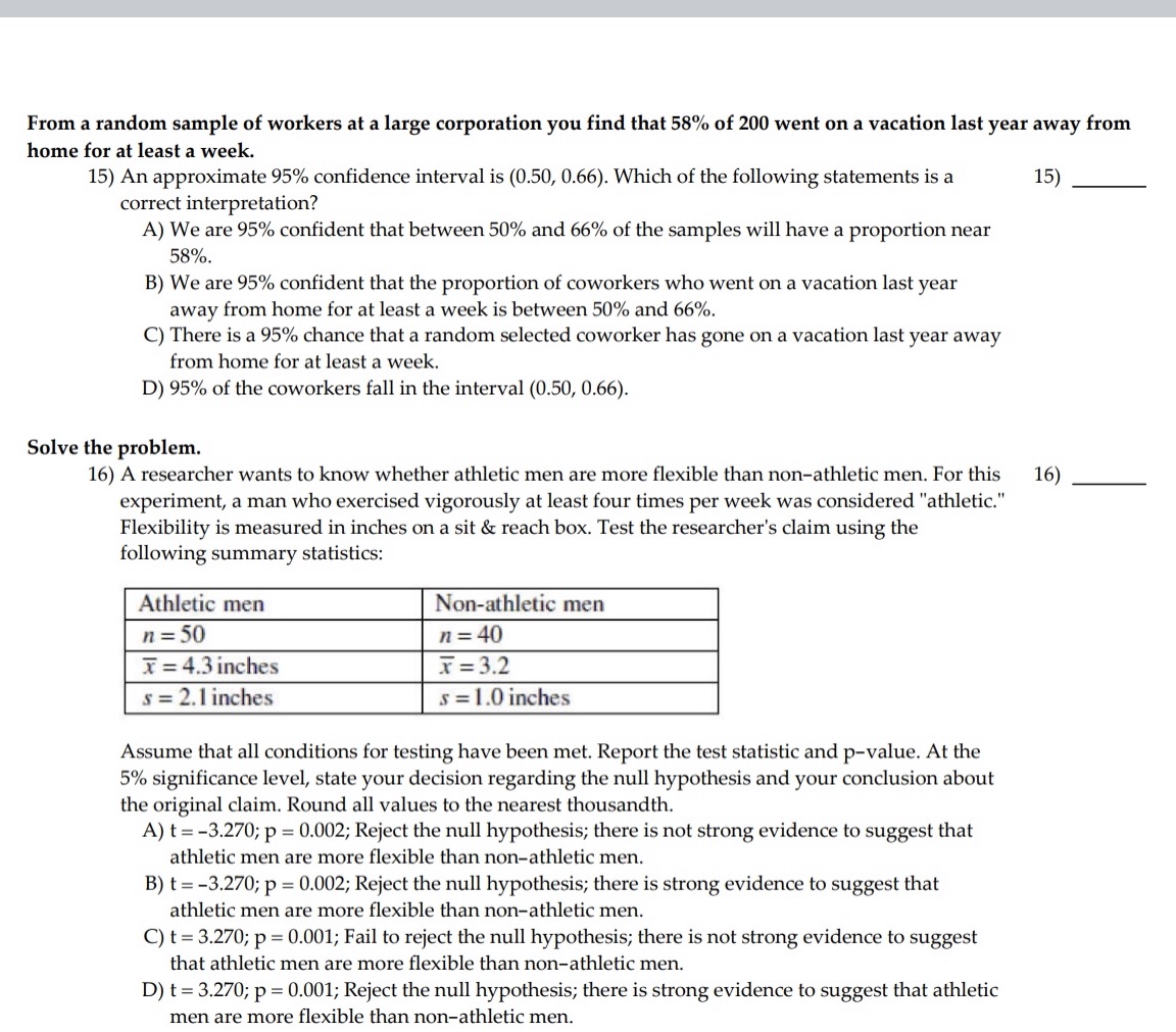 Please show work From a random sample of workers at a large