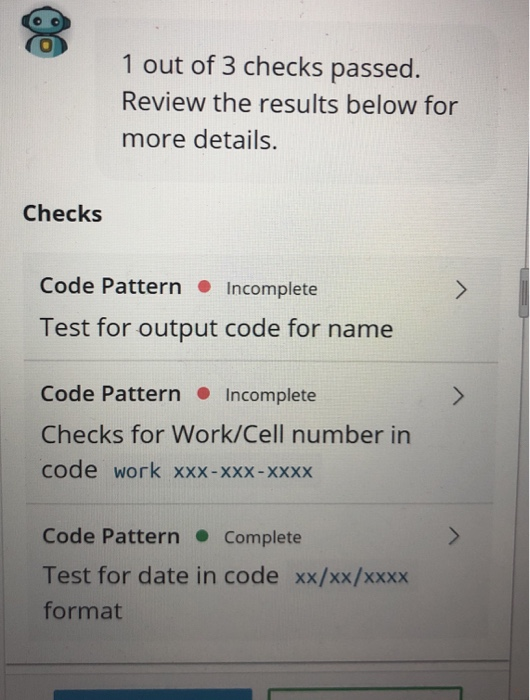 says "incomplete" and how to fix it Instructions Personalinfo.cs >_ Terminal +