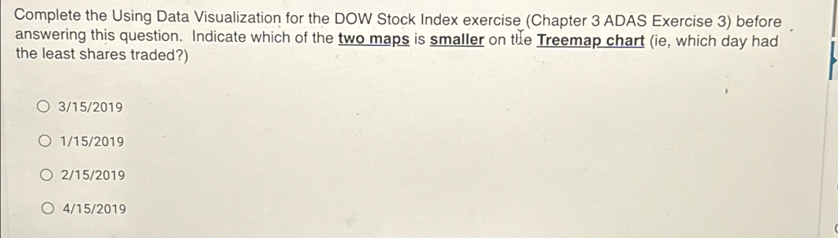  Complete the Using Data Visualization for the DOW Stock Index exercise