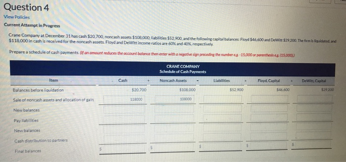 Question 4 View Policies Current Attempt in Progress Crane Company at