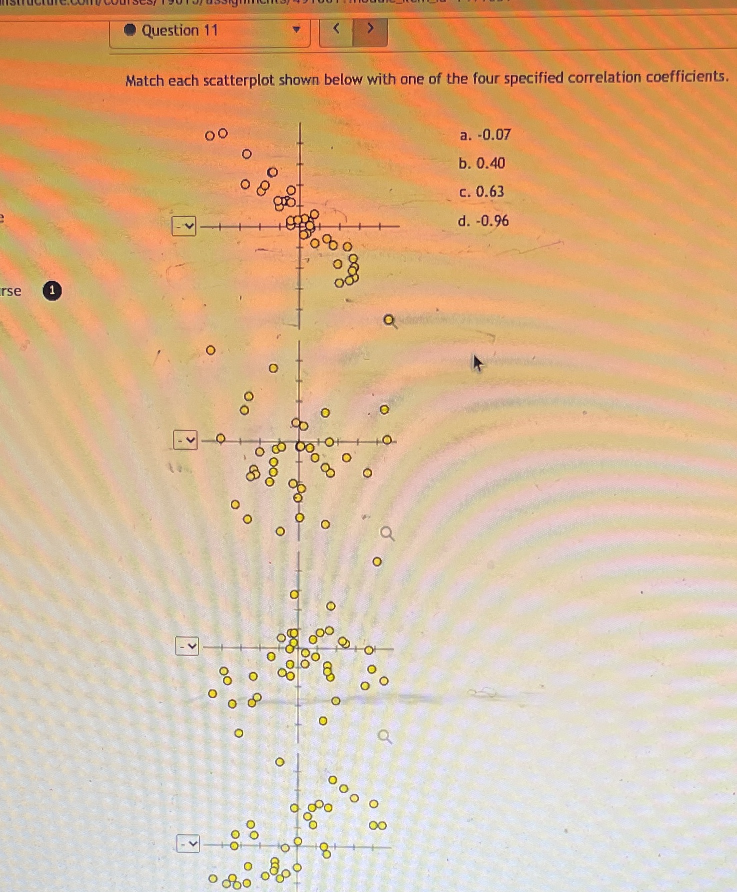  Question 11 Match each scatterplot shown below with one of the