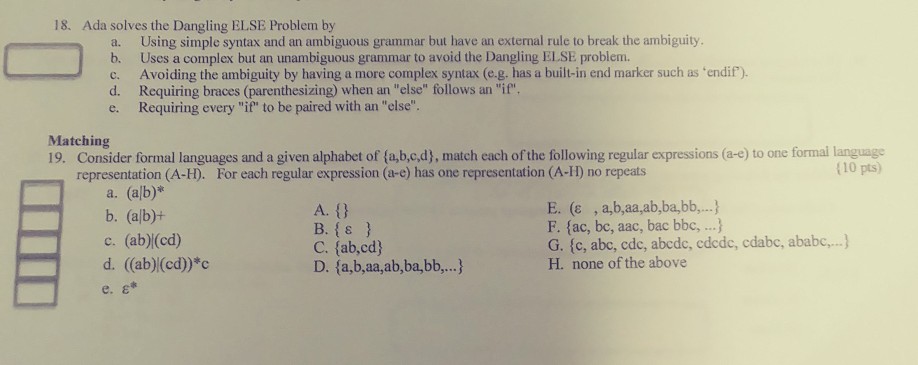 plz solve those problems thanks 18. Ada solves the Dangling ELSE