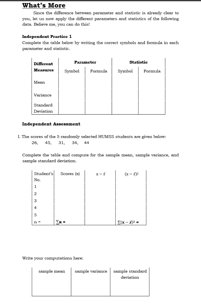 statistics and probability What's More Since the difference between parameter and statistic