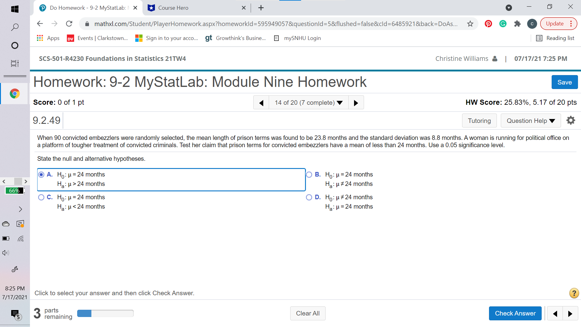  Do Homework - 9-2 MyStatLab: | X *Course Hero X +