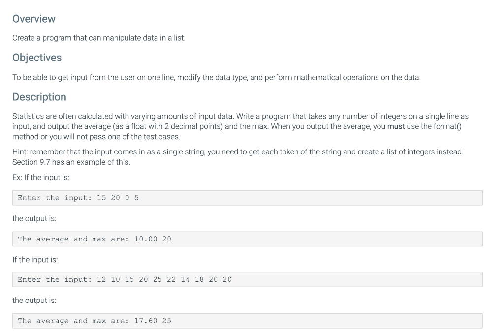  Programming language is python Overview Create a program that can manipulate