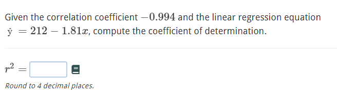  Given the correlation coefficient -0.994 and the linear regression equation y