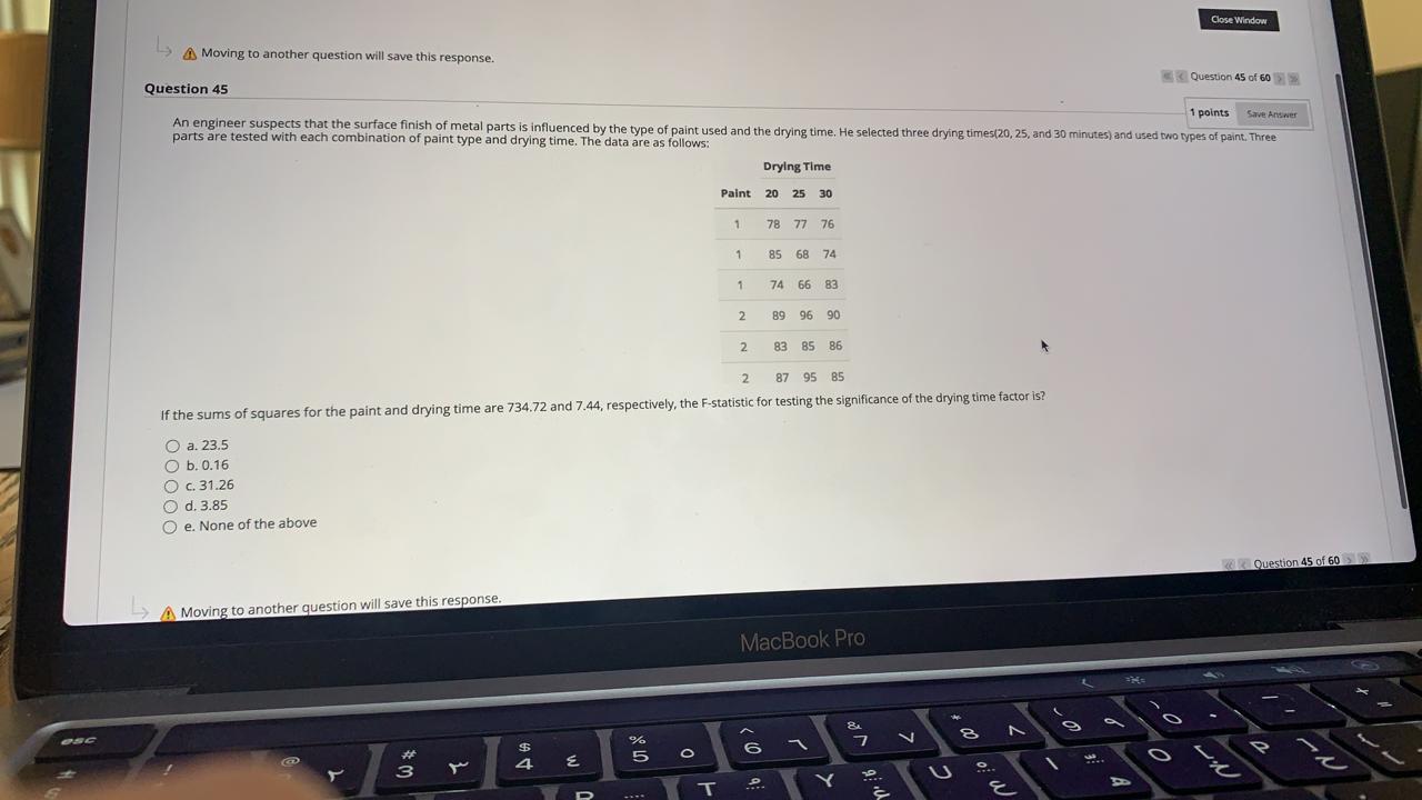 43 of 60 Question 43 1 points Save Andwer An engineer suspects