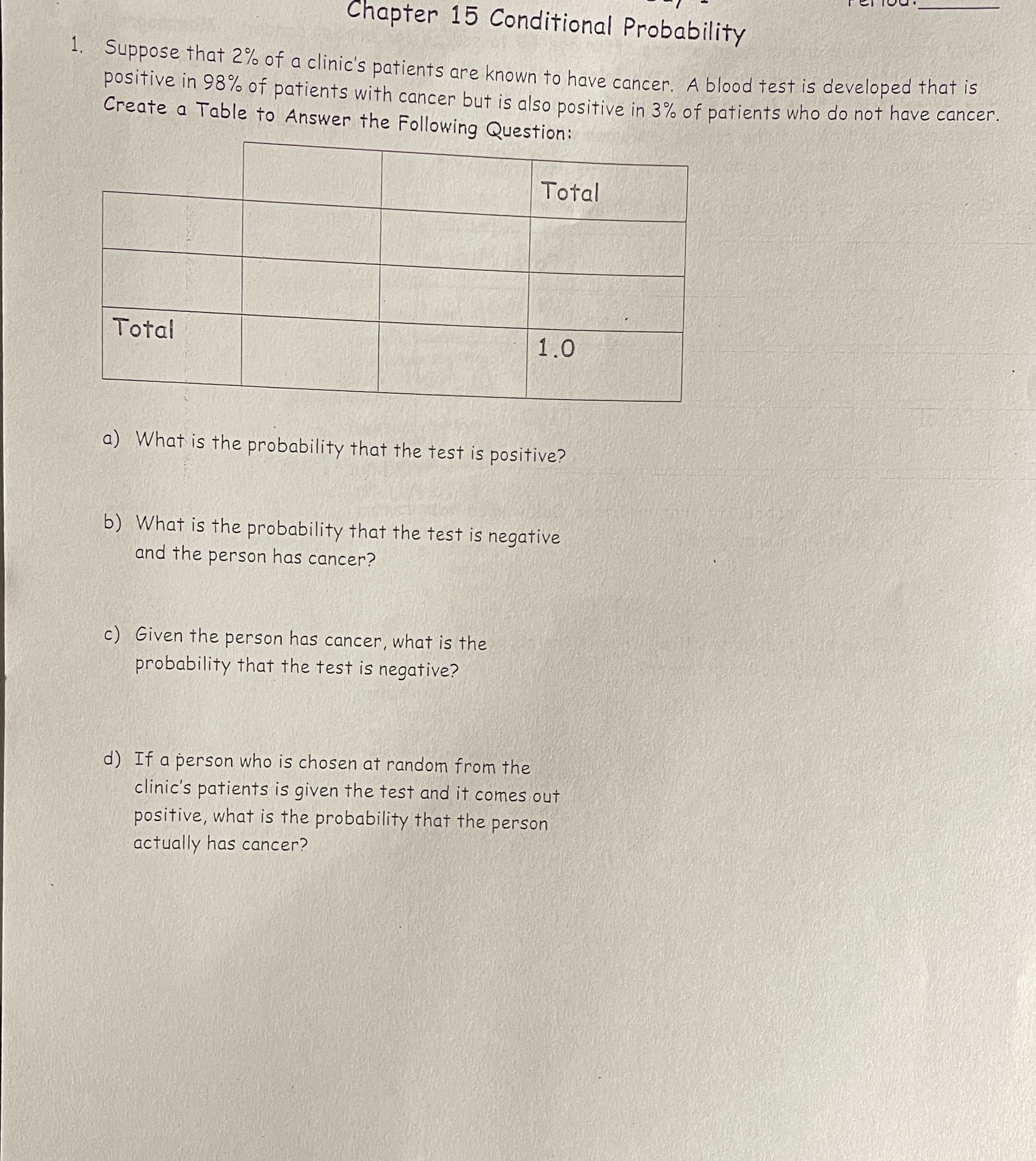 Need help with understanding conditional probability with the questions. Chapter 15 Conditional