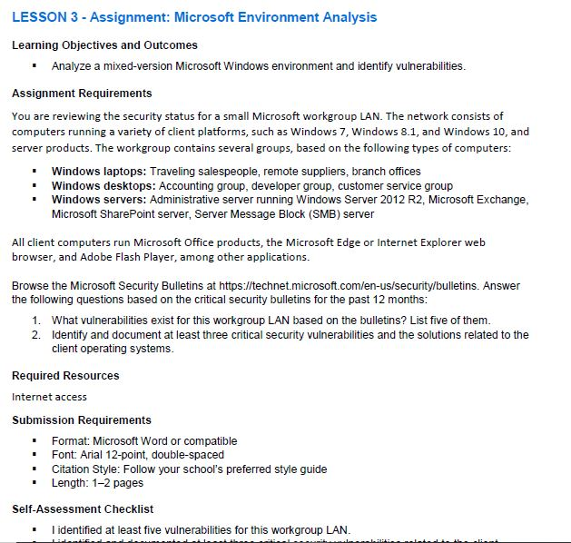  LESSON 3- Assignment: Microsoft Environment Analysis Learning Objectives and Outcomes 'Analyze